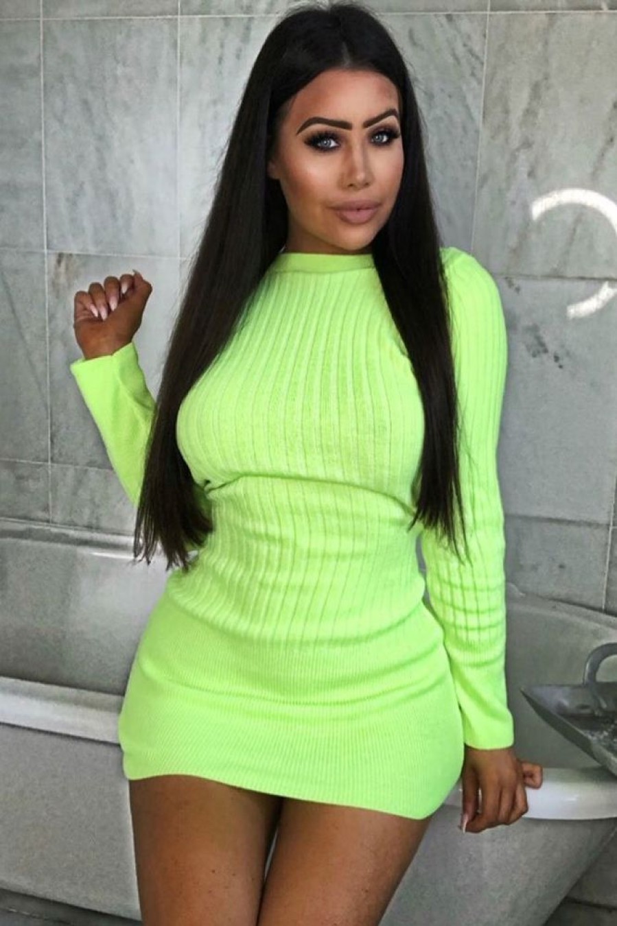 Clothing Rebellious Fashion | Neon Yellow Slash Neck Jumper Dress - Jeslyn