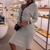 Clothing Rebellious Fashion | Grey Wrap Front Midi Jumper Dress - Edan