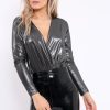 Clothing Rebellious Fashion | Silver Metallic Wrap Front Bodysuit - Kristen