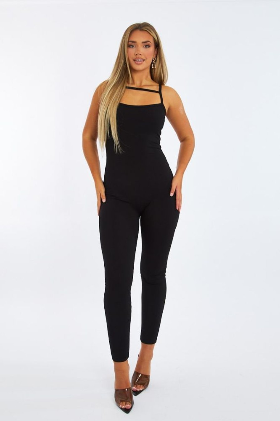 Clothing Rebellious Fashion | Black Rib Knit Cut Out Jumpsuit - Tamsin