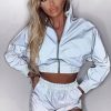 Clothing Rebellious Fashion | Grey Reflective Zip Front Jacket Shorts Co-Ord - Remmi