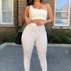 Clothing Rebellious Fashion | White One Shoulder Crop Top And Leggings Co-Ord - Marrie