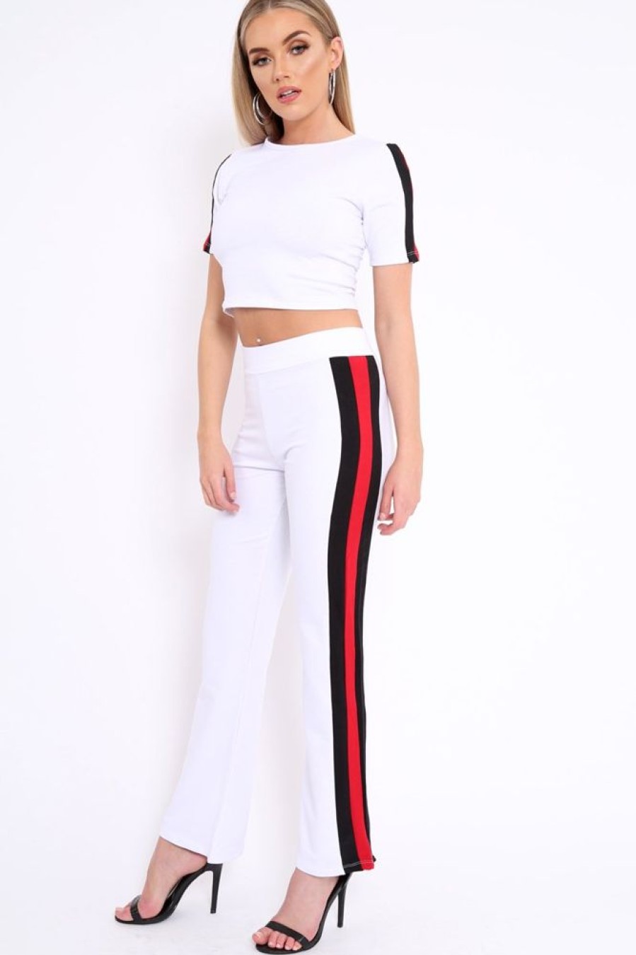 Clothing Rebellious Fashion | White With Red And Black Side Stripe Co-Ord - Farris