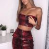 Clothing Rebellious Fashion | Red Snake Zip Front Bandeau And Skirt Co-Ord - Dyani