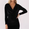 Clothing Rebellious Fashion | Black Velvet Long Sleeve Cowl Neck Dress - Asteroid