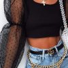 Clothing Rebellious Fashion | Black Polka Dot Organza Sleeve Crop Top - Bianca