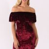 Clothing Rebellious Fashion | Red Velvet Sparkle Bardot Frill Dress - Bree