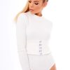 Clothing Rebellious Fashion | White High Neck Corset Detail Bodysuit - Hilda