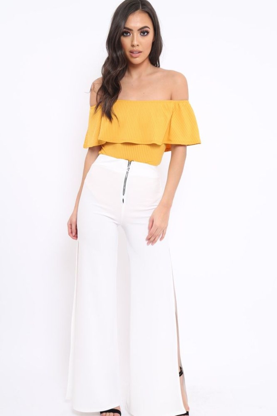 Clothing Rebellious Fashion | Mustard Ribbed Frill Bodysuit - Charl