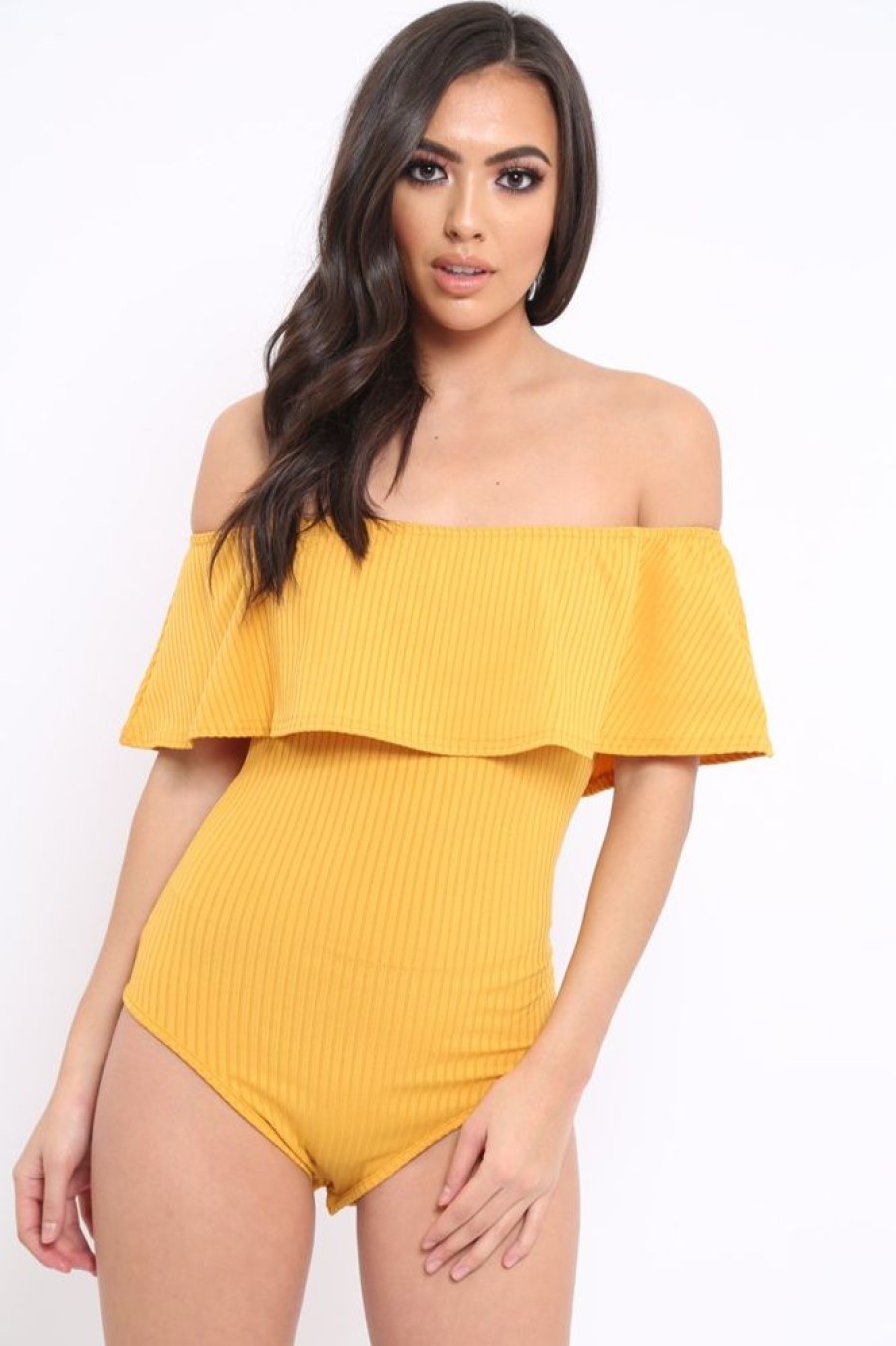 Clothing Rebellious Fashion | Mustard Ribbed Frill Bodysuit - Charl