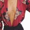 Clothing Rebellious Fashion | Wine Flower Print Plunge Satin Bodysuit - Madelynn