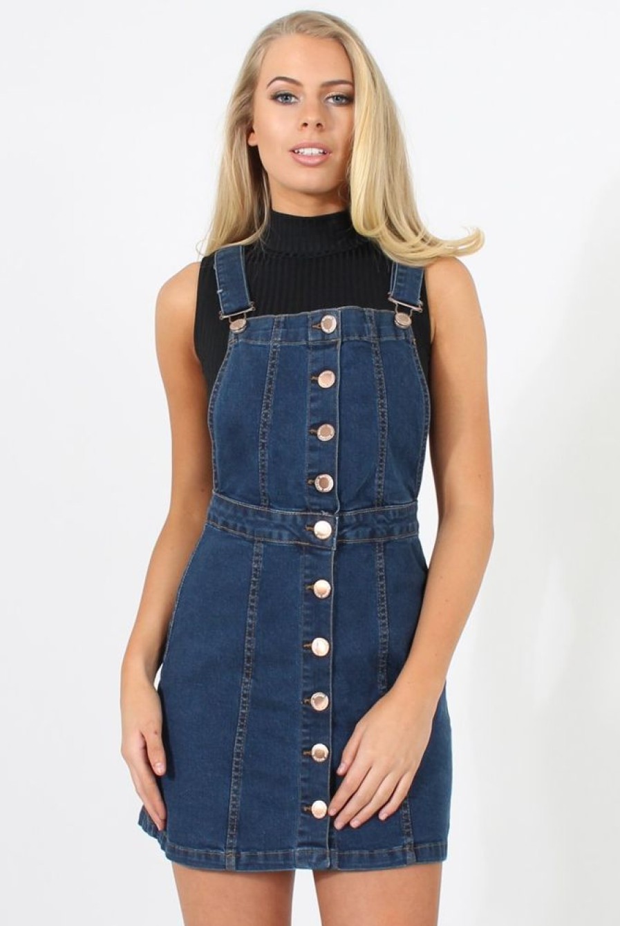 Clothing Rebellious Fashion | Dark Blue Dungarees Dress - Sunni