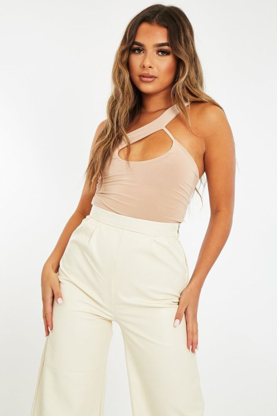 Clothing Rebellious Fashion | Stone Cut Out Off Shoulder Slinky Bodysuit - Jeanelle