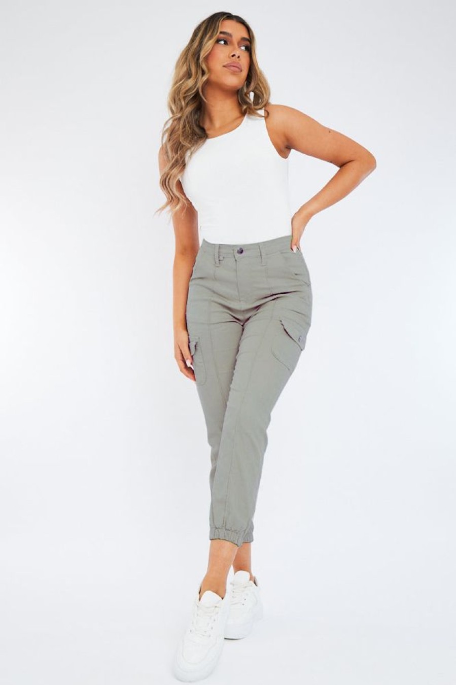 Clothing Rebellious Fashion | Light Grey Cuffed Cargo Trousers - Genesis