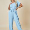 Clothing Rebellious Fashion | Blue V-Neck Oversized Tie Detail Jumpsuit - Sammie