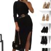 Clothing Rebellious Fashion | Black One Shoulder Open Knit Maxi Dress - Dierra