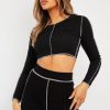 Clothing Rebellious Fashion | Black White Contrast Stitch Ribbed Crop Top - Candice