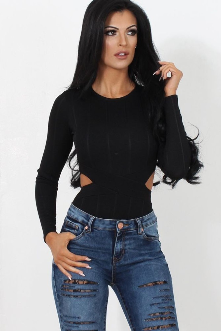 Clothing Rebellious Fashion | Diya Black Cut Out Bodysuit