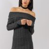 Clothing Rebellious Fashion | Grey Bardot Cable Knit Jumper Dress - Peeta