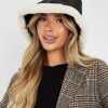 Accessories Rebellious Fashion | Black Pu Faux Leather Fur Trim Bucket Hat - Mollie