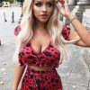 Clothing Rebellious Fashion | Red Leopard Print Ruffle Crop Top And Shorts Co-Ord - Liylah