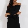 Clothing Rebellious Fashion | Black Bardot Tie Cuffs Dress - Whitney