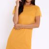 Clothing Rebellious Fashion | Mustard Mesh Overlay T-Shirt Dress - Selena