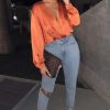 Clothing Rebellious Fashion | Rust Chiffon Plunge Blouson Sleeve Bodysuit - Liah