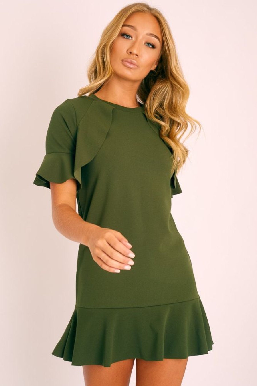 Clothing Rebellious Fashion | Khaki Frill Detail Peplum Dress - Birda