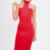 Clothing Rebellious Fashion | Red Mesh Panel Midi Dress - Layla