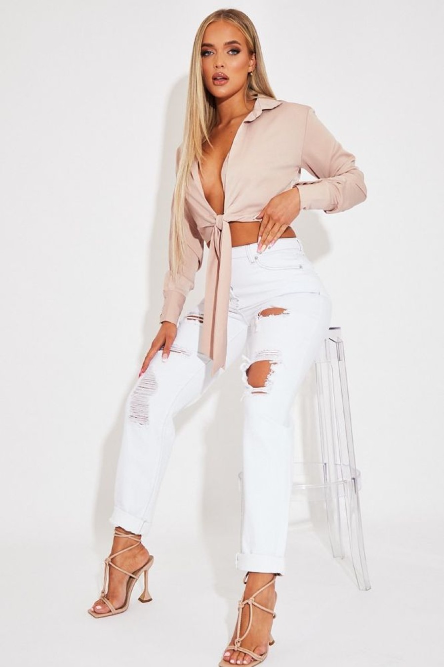 Clothing Rebellious Fashion | White Extremely Ripped Denim Mom Jeans - Ellynor