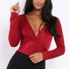 Clothing Rebellious Fashion | Wine Slinky Twist Front Bodysuit - Gretchen