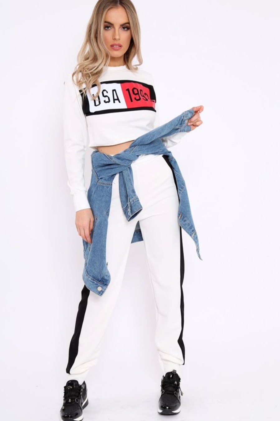 Clothing Rebellious Fashion | White And Black Usa Side Stripe Tracksuit - Simmy