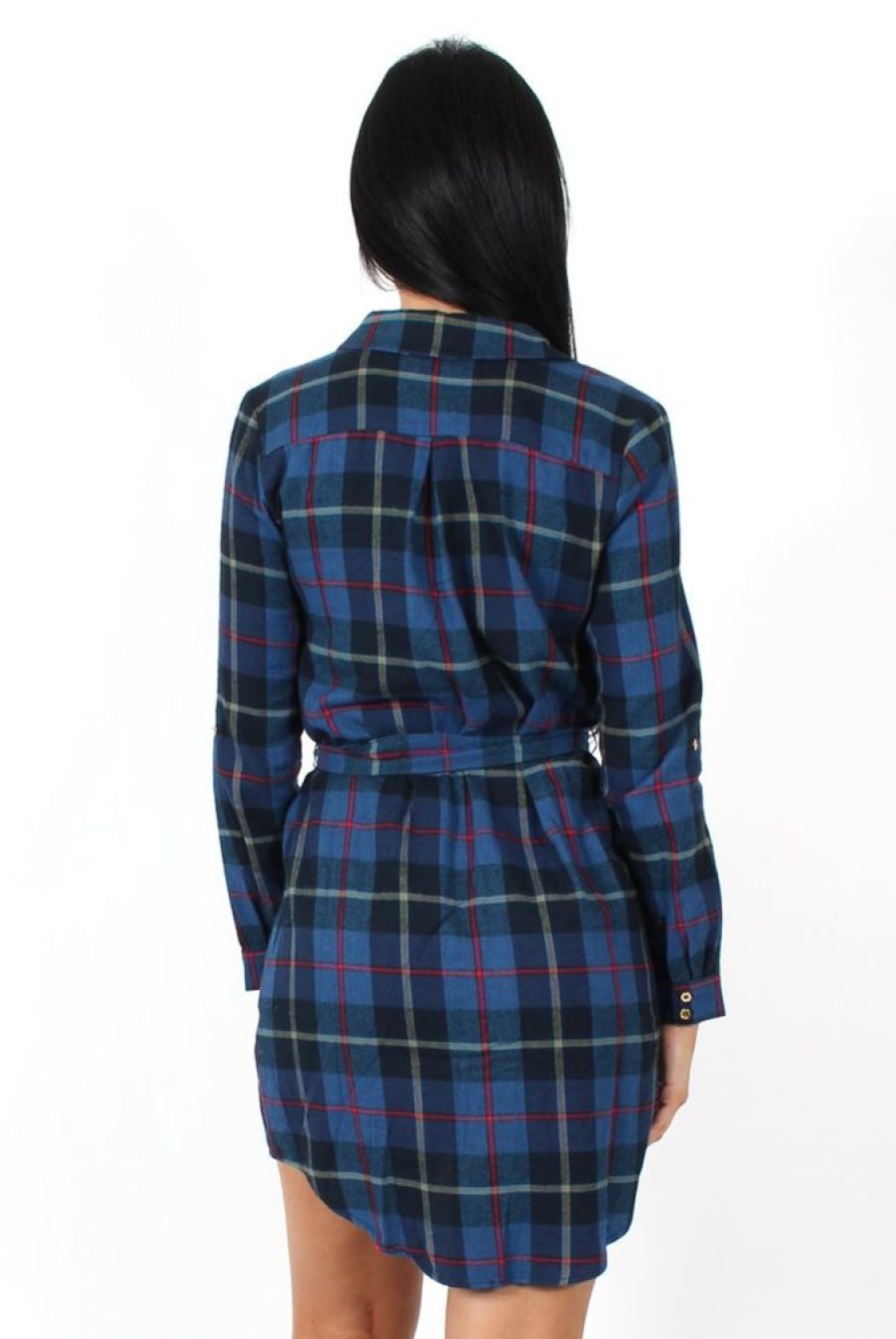 Clothing Rebellious Fashion | Darla Navy Checked Shirt Dress