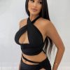 Clothing Rebellious Fashion | Black Halter Neck Slinky Crop Top - Jessabel