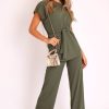 Clothing Rebellious Fashion | Khaki Ribbed Belted Top And Wide Leg Trouser Co-Ord - Tyla