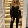 Clothing Rebellious Fashion | Black Contour Long Sleeve Jumpsuit - Luana