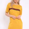 Clothing Rebellious Fashion | Mustard Stripe Front T Shirt Dress - Kamden