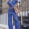 Clothing Rebellious Fashion | Blue Snake Print Tie Back Crop Top And Wide Leg Trouser Co-Ord - Georgine