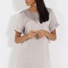 Clothing Rebellious Fashion | Silver Satin Zip Tee Dress - Valeria