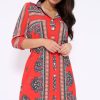 Clothing Rebellious Fashion | Red Scarf Print Shirt Dress - Kyah