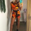 Clothing Rebellious Fashion | Orange Camo Buckle Crop Top And Utility Shorts Co-Ord - Anabell