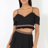 Clothing Rebellious Fashion | Black Aztec Trim Cold Shoulder Co-Ord - Kinsey