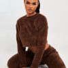 Clothing Rebellious Fashion | Chocolate Round Neck Teddy Sweatshirt - Delsie