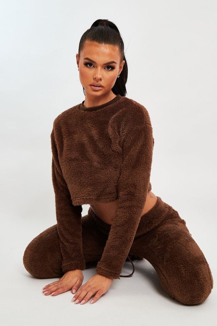 Clothing Rebellious Fashion | Chocolate Round Neck Teddy Sweatshirt - Delsie