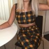 Clothing Rebellious Fashion | Mustard Tartan Crop Top Cuffed Trousers Co-Ord - Kila