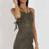 Clothing Rebellious Fashion | Green Side Tie Up Suede Dress - April