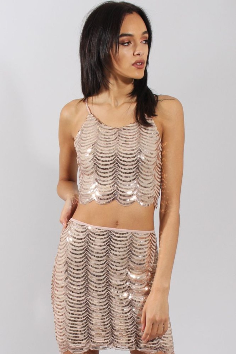 Clothing Rebellious Fashion | Apricot Sequin Crop Top - Lyle