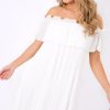 Clothing Rebellious Fashion | White Crinkle Bardot Ruffle Trim Dress - Kelsey