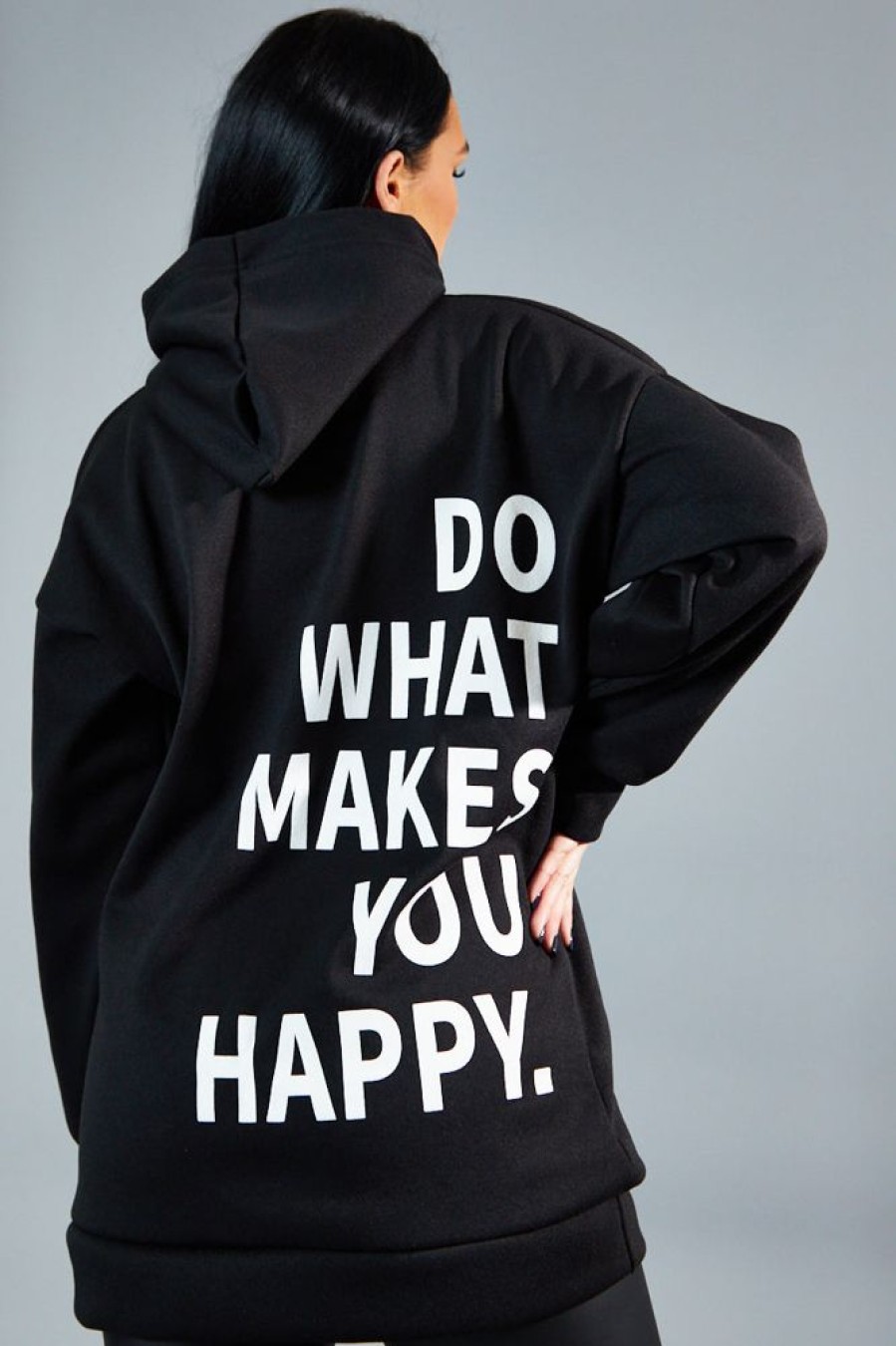 Clothing Rebellious Fashion | Black Oversized Printed Back Hoodie - Asahi